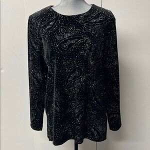 Briggs New York Black and Silver Patterned Blouse